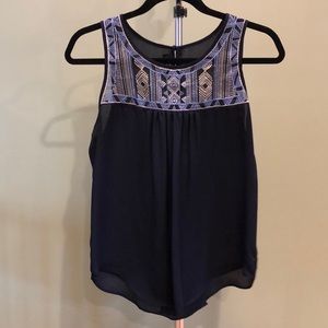 Navy Blue Embroidered Tank